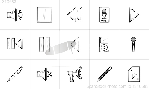 Image of Media hand drawn sketch icon set.