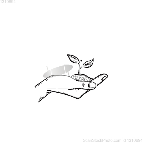 Image of Human hand with sprout hand drawn sketch icon.