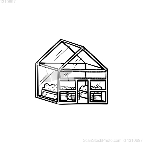 Image of Greenhouse hand drawn sketch icon.