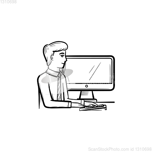Image of Working guy hand drawn sketch icon.