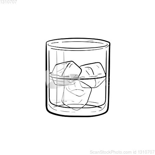 Image of Glass of water with ice cubes hand drawn icon.