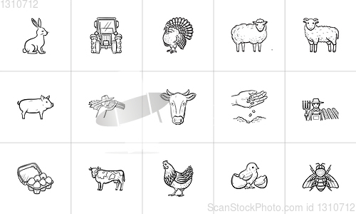 Image of Farm animals hand drawn sketch icon set.