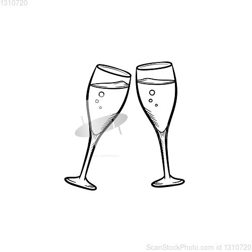 Image of Champagne glasses hand drawn sketch icon.