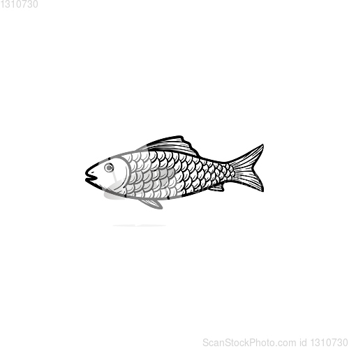 Image of Raw fish hand drawn sketch icon.