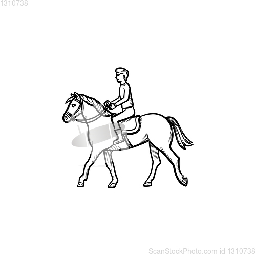 Image of Man riding horse with saddle hand drawn icon.