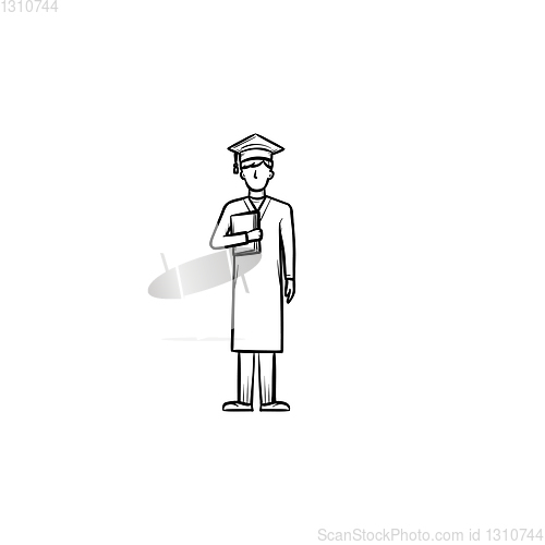 Image of Bachelor in graduation cap hand drawn sketch icon.