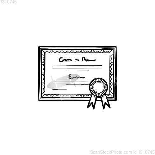 Image of Graduation certificate hand drawn sketch icon.