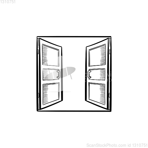 Image of Open doors hand drawn sketch icon.