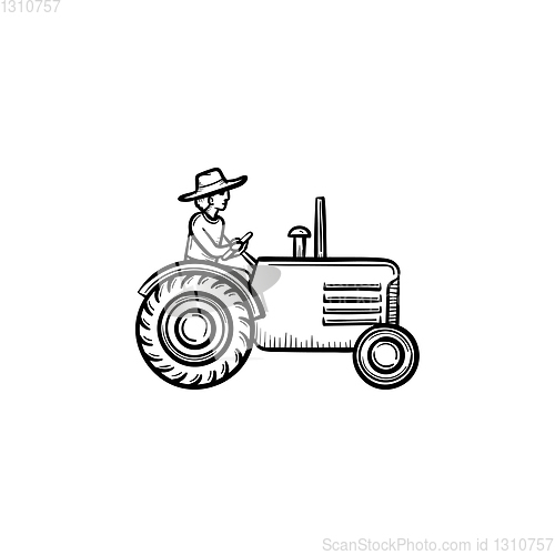 Image of Man driving tractor hand drawn sketch icon.