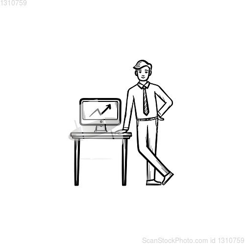 Image of Conference desk hand drawn sketch icon.