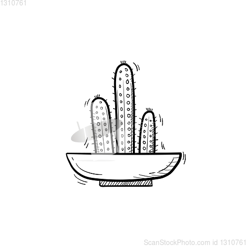Image of Cactus in a pot hand drawn sketch icon.