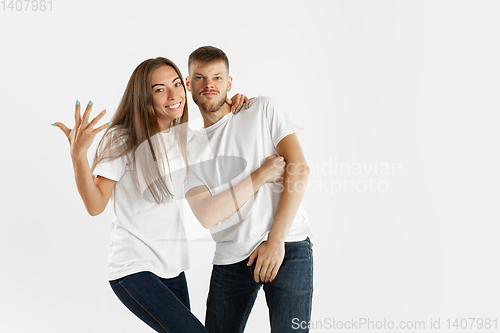 Image of Portrait of beautiful couple isolated on white studio background