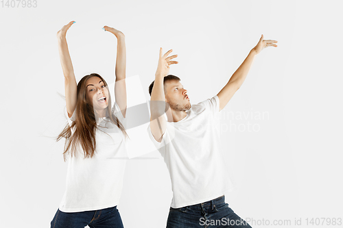 Image of Portrait of beautiful couple isolated on white studio background