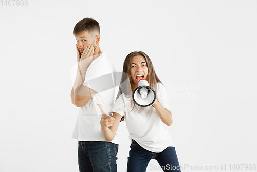 Image of Portrait of beautiful couple isolated on white studio background