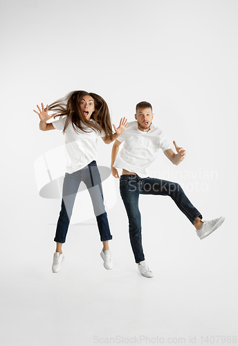 Image of Portrait of beautiful couple isolated on white studio background