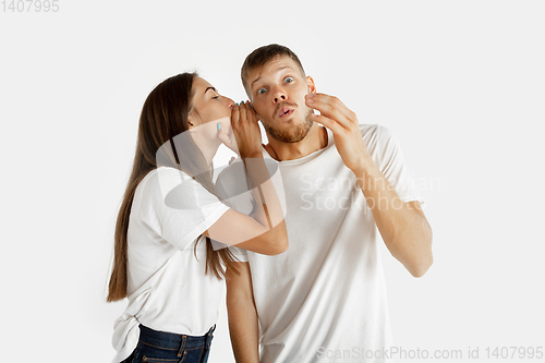 Image of Portrait of beautiful couple isolated on white studio background