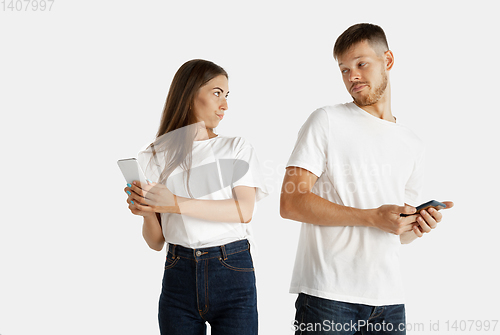 Image of Portrait of beautiful couple isolated on white studio background