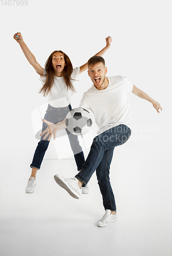 Image of Portrait of beautiful couple isolated on white studio background