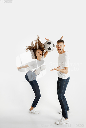 Image of Portrait of beautiful couple isolated on white studio background