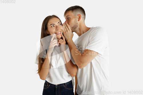 Image of Portrait of beautiful couple isolated on white studio background