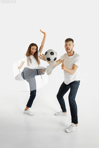 Image of Portrait of beautiful couple isolated on white studio background