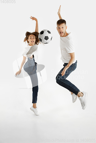 Image of Portrait of beautiful couple isolated on white studio background