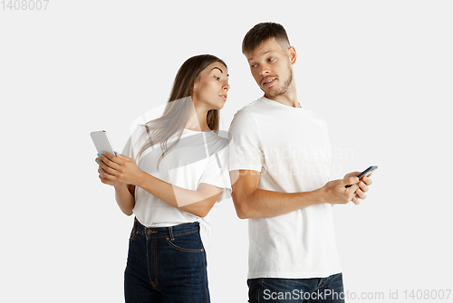 Image of Portrait of beautiful couple isolated on white studio background