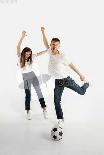 Image of Portrait of beautiful couple isolated on white studio background