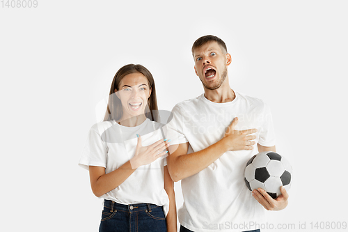 Image of Portrait of beautiful couple isolated on white studio background