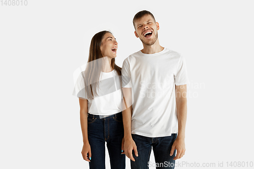 Image of Portrait of beautiful couple isolated on white studio background