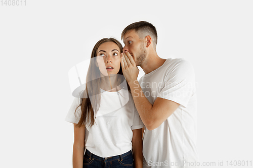 Image of Portrait of beautiful couple isolated on white studio background