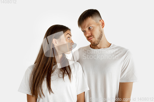 Image of Portrait of beautiful couple isolated on white studio background