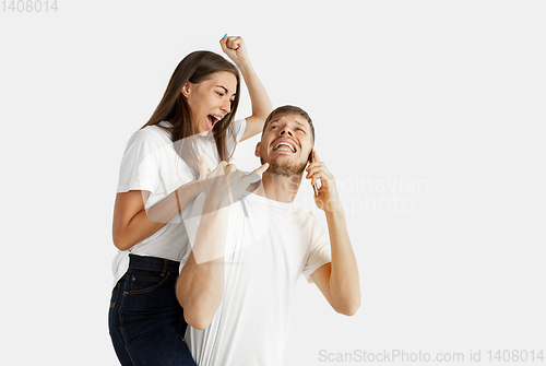 Image of Portrait of beautiful couple isolated on white studio background