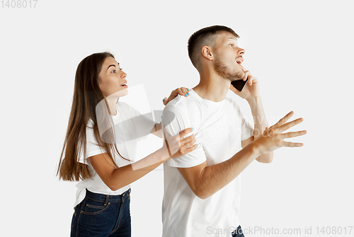 Image of Portrait of beautiful couple isolated on white studio background