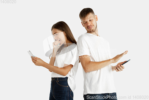 Image of Portrait of beautiful couple isolated on white studio background