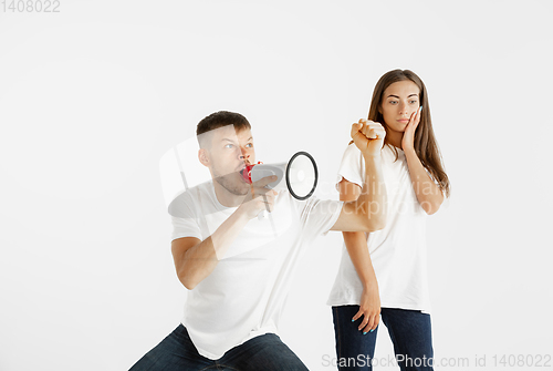 Image of Portrait of beautiful couple isolated on white studio background