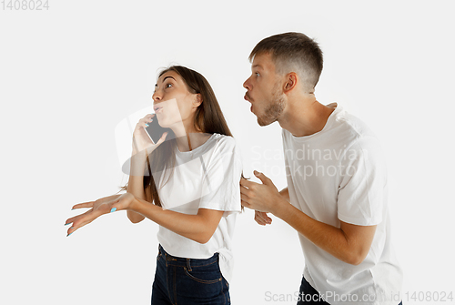 Image of Portrait of beautiful couple isolated on white studio background