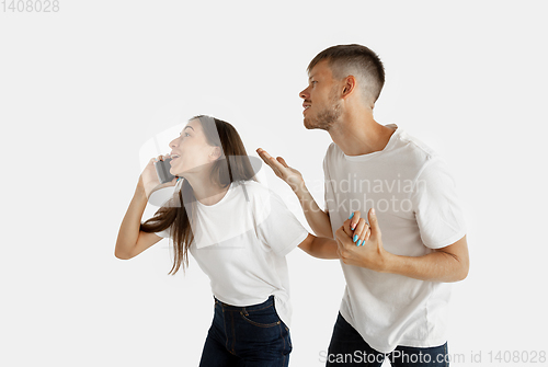 Image of Portrait of beautiful couple isolated on white studio background