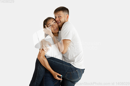 Image of Portrait of beautiful couple isolated on white studio background