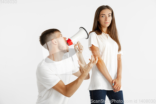 Image of Portrait of beautiful couple isolated on white studio background