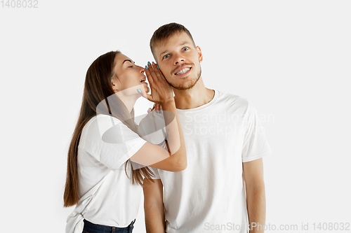 Image of Portrait of beautiful couple isolated on white studio background