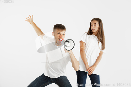 Image of Portrait of beautiful couple isolated on white studio background