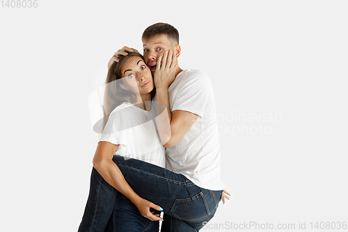 Image of Portrait of beautiful couple isolated on white studio background