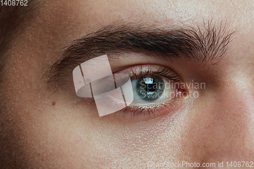 Image of Close-up portrait of young man isolated on grey studio background