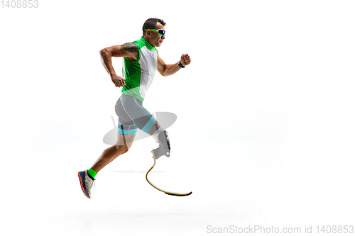 Image of Athlete disabled amputee isolated on white studio background