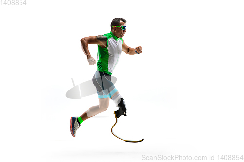 Image of Athlete disabled amputee isolated on white studio background