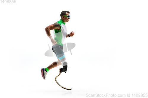 Image of Athlete disabled amputee isolated on white studio background