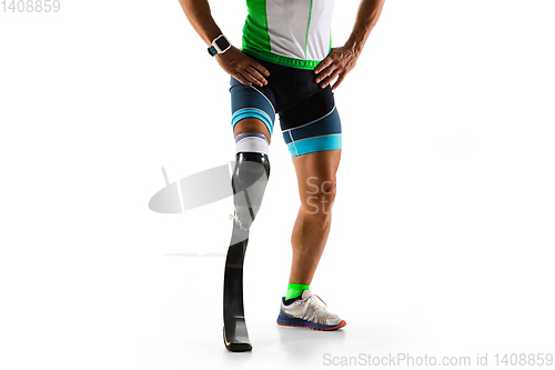 Image of Athlete disabled amputee isolated on white studio background