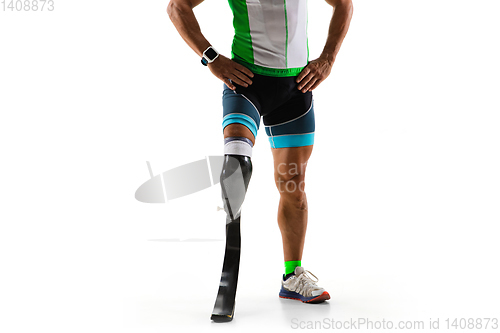 Image of Athlete disabled amputee isolated on white studio background