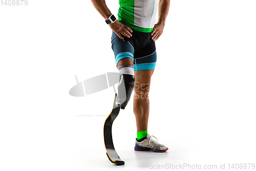 Image of Athlete disabled amputee isolated on white studio background
